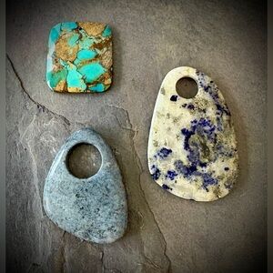 Trio of Turquoise & Lapis Stone Pendants in Blue and Green